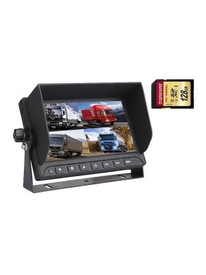 4 channel reversing camera monitor showing the 128GB SD memory card for recording