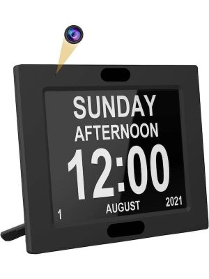 digital led clock elder medicine reminder safety camera frontal view
