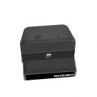 Close up view of the functional iPhone charging connector interface on a black desktop media docking station