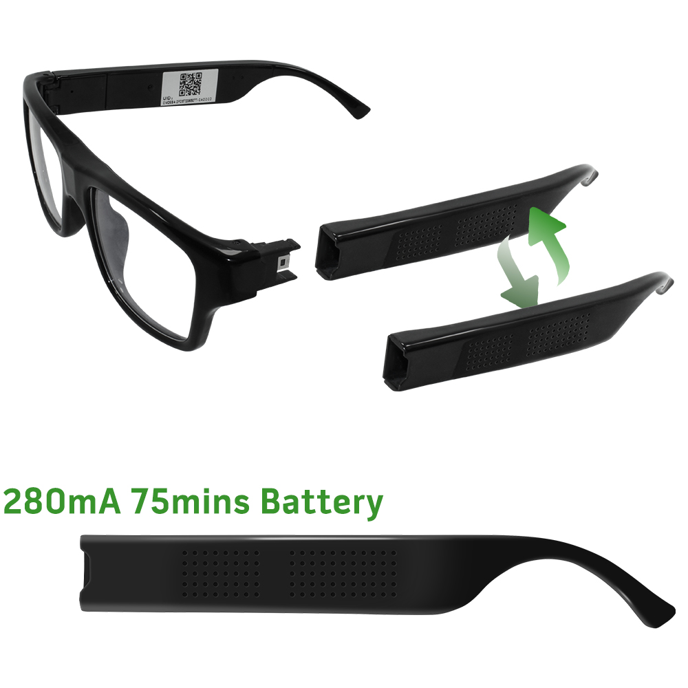 1080P P2P Spy Camera Glasses Hidden DVR Detachable Battery Arm Touch Switch 
