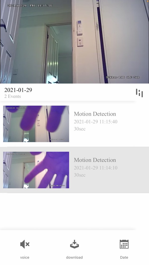 Baseball cap spy camera screenshot showing motion detection