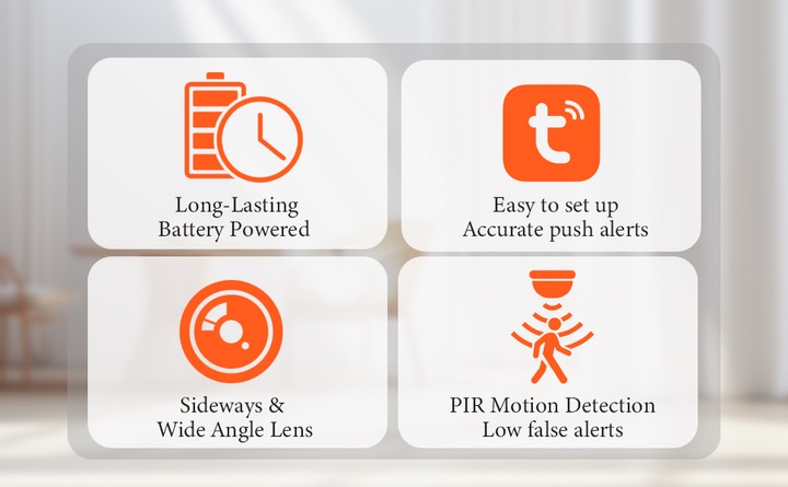 wifi horizontal view smoke alarm spy camera showing the Tuya App App functions