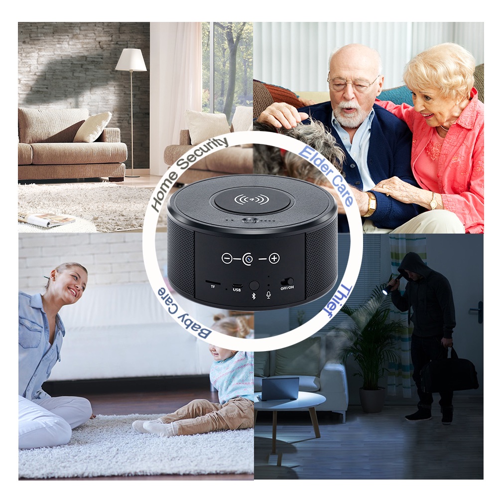 wifi spy charger speaker camera showing the various security features including elderly couple