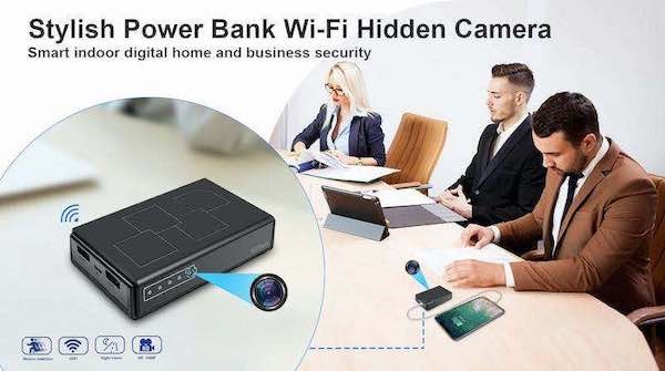 WiFi powerbank spy hidden camera in a boardroom meeting