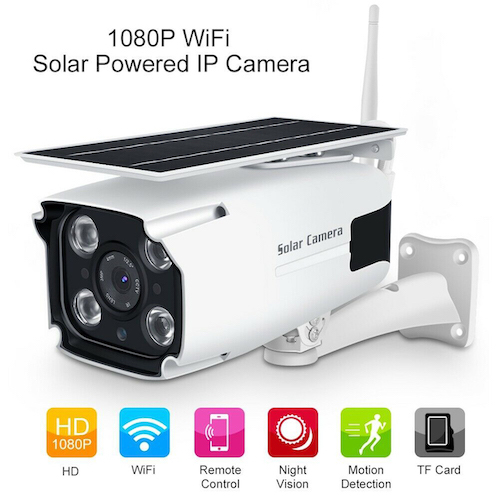 Solar powered WiFi 1080P HD Outdoor Security Camera features and functions inlcuding night vision & motion detection.