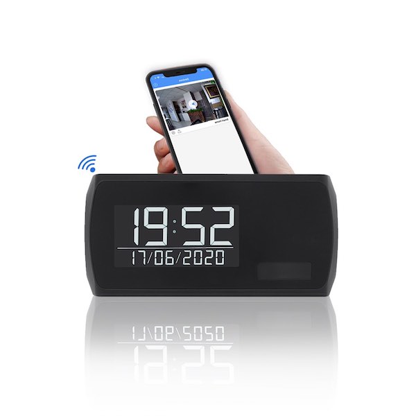 wifi ultra long standby desk clock hidden camera depicting a cell phone wifi remote view