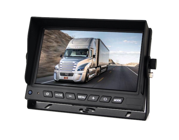 A picture of a 9" vehicle reversing camera kit showing a moving truck