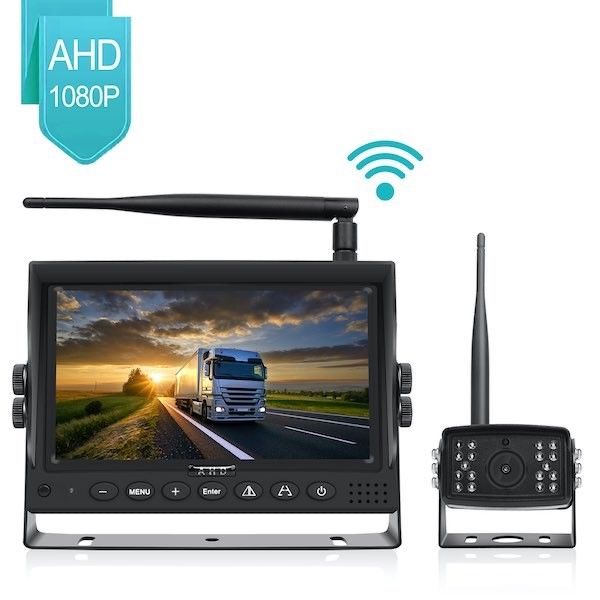 Picture of a 7" wireless vehicle reversing camera & monitor kit. 