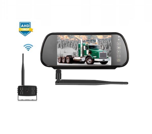 Picture of a 7" colour AHD mirror monitor reversing camera kit