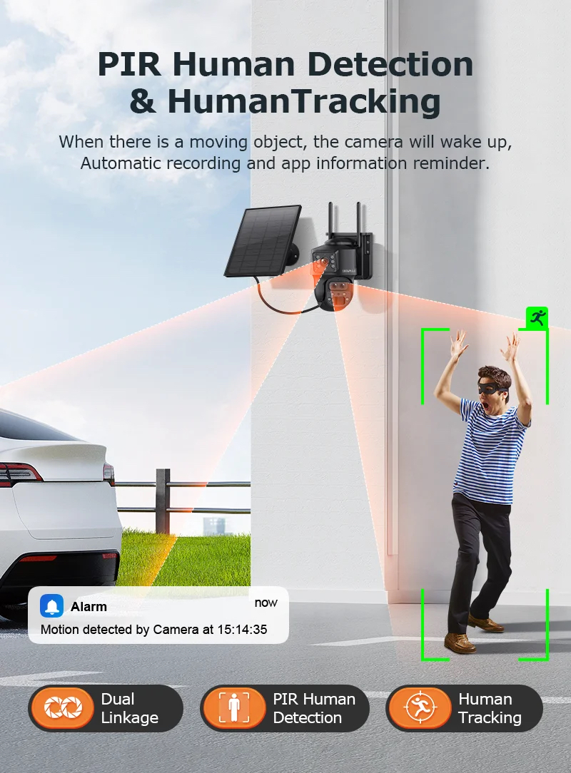 4G Solar Smart Dual Lens Mini PTZ showing a motion sensor push alert