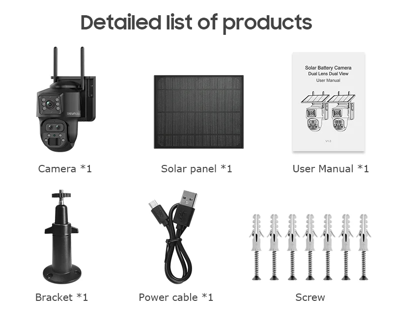 4G Solar Smart Dual Lens Mini PTZ packaging contents