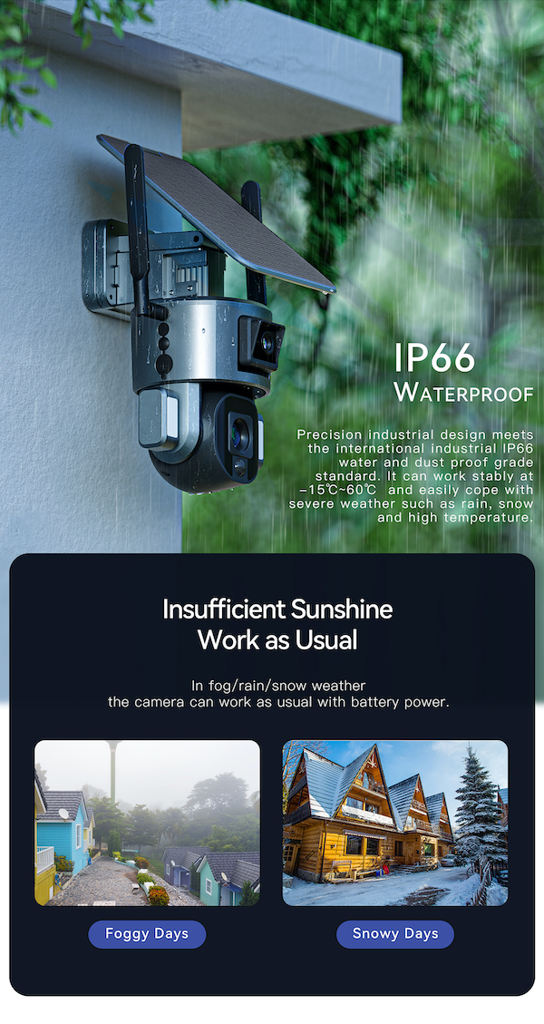 4G Solar PTZ AI Security Camera showing that the camera is weatherproof.