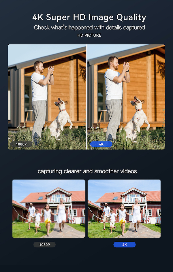 4G Solar PTZ AI Security Camera showing a family and a dog. 