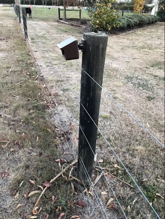 Motion sensor attached to a timber boundary post