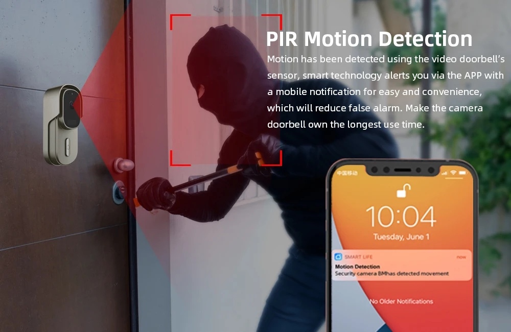 WiFi video doorbell camera motion alerts sensor