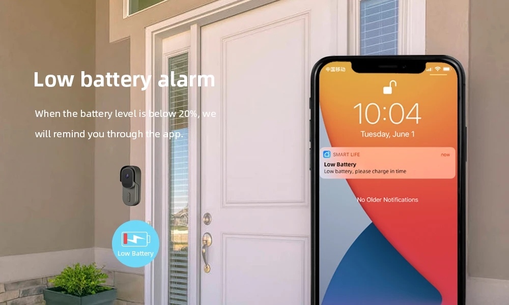 wifi video doorbell camera low battery alarm 