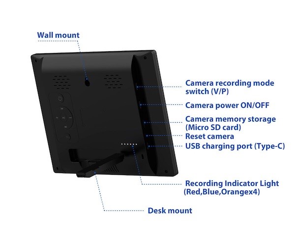 Digital photo frame Spy camera showing the camera specifications