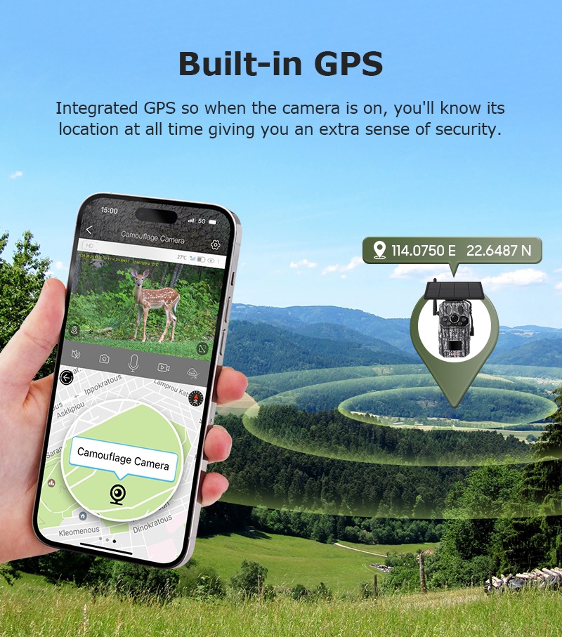 4G outdoor solar camera showing GPS