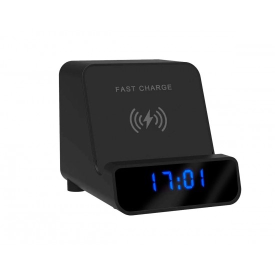 Frontal view of a wireless fast phone charger spy camera.