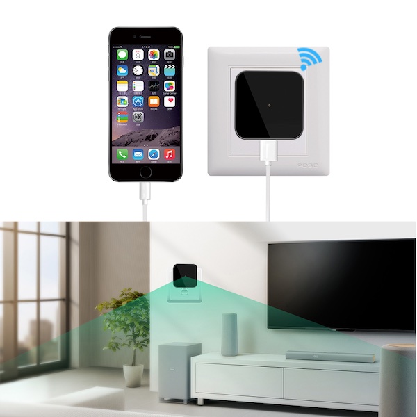 WiFi AC Wall charger Hidden Camera in a home.
