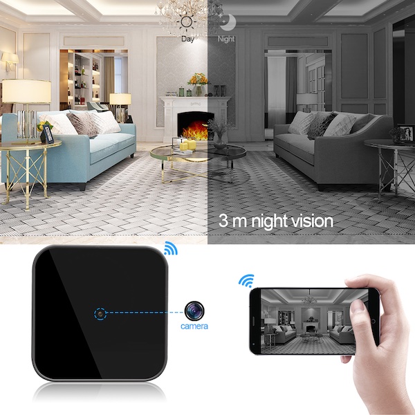 WiFi AC Wall charger Hidden Camera day & night vision view. 