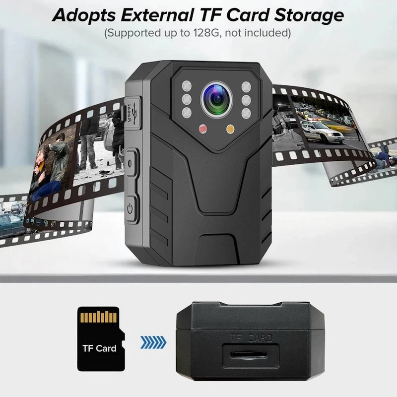 4K Budget body cam showing the TF memory card input 